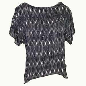 Brochu Walker Printed High-Low Split Back Silk Blouse, Size Small, Black/White